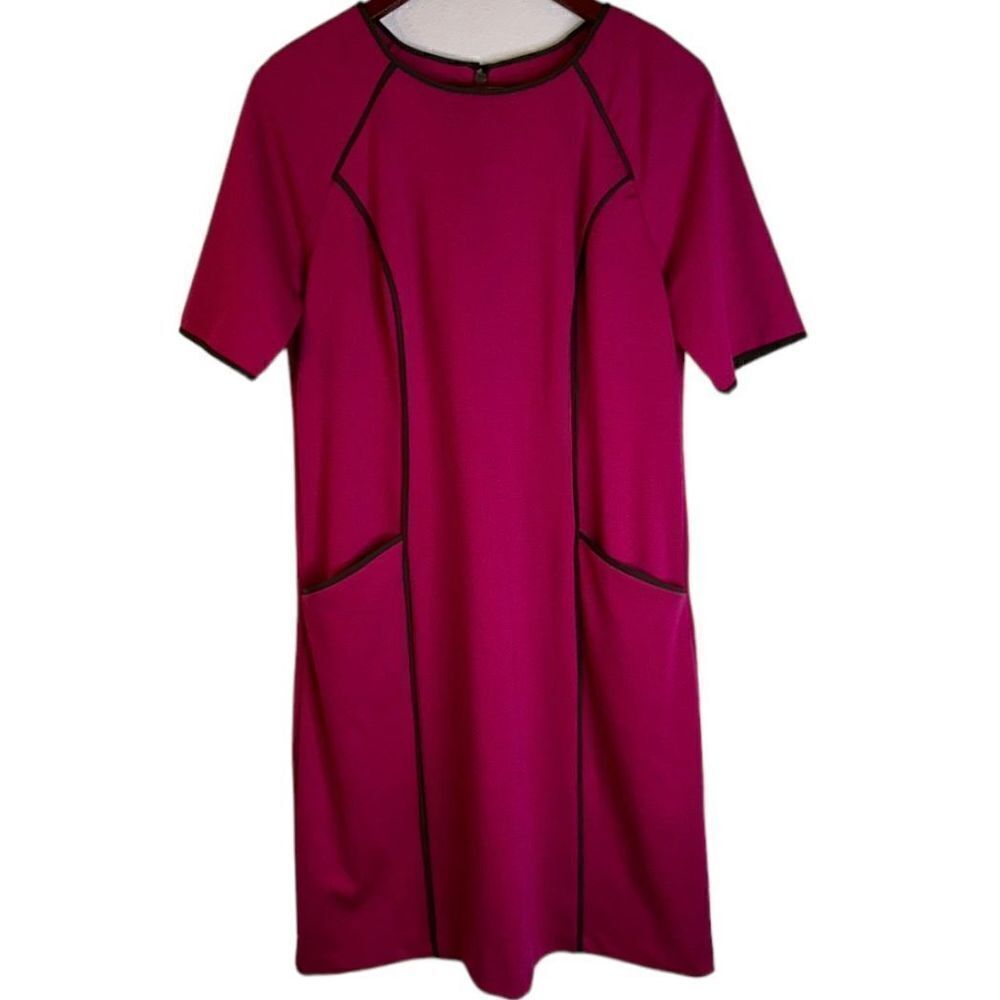 Nine‎ West Women’s 12 Hot Pink & Gray Contrast Trim Bold Career Dress w Pockets